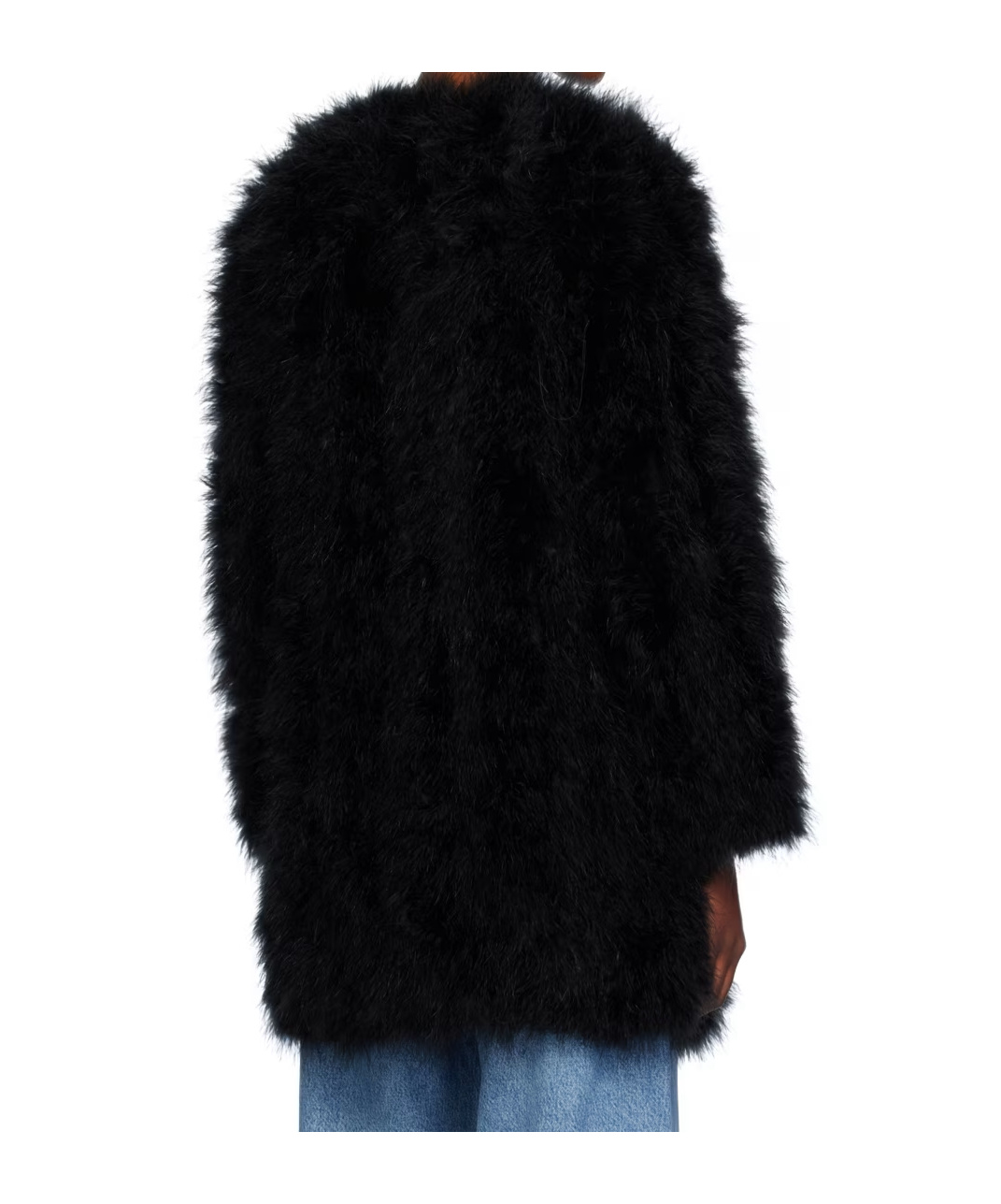 Shop Yves Salomon Feather Round-neck Casual Coat In Black