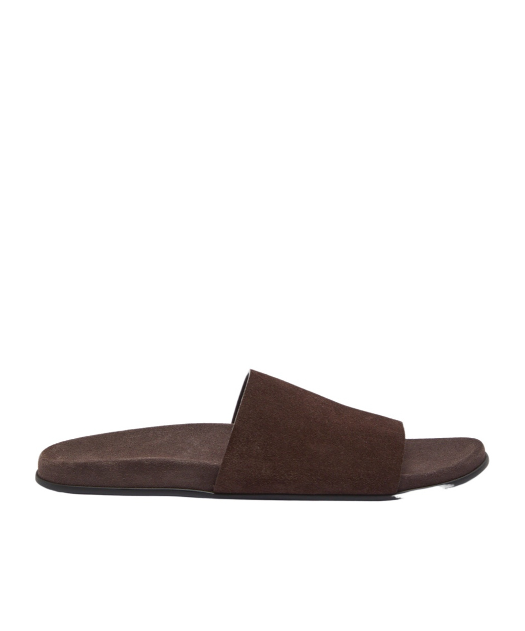 The Row Hugh Suede Sliders In Black