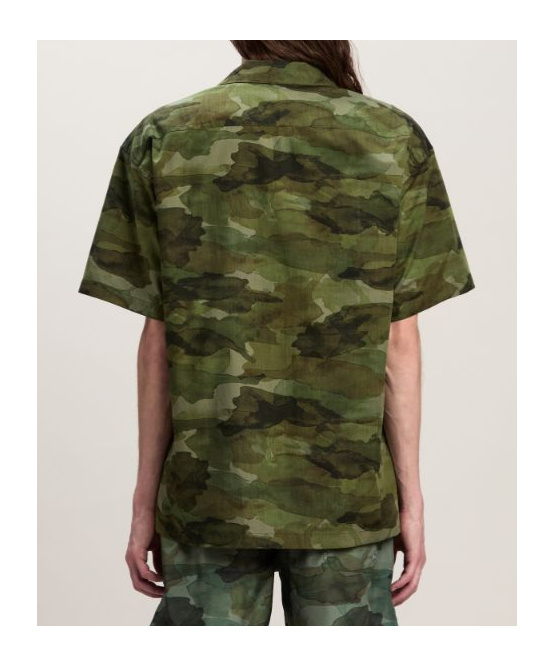 Palm Angels Camouflage Printed Short Sleeved Shirt In Green
