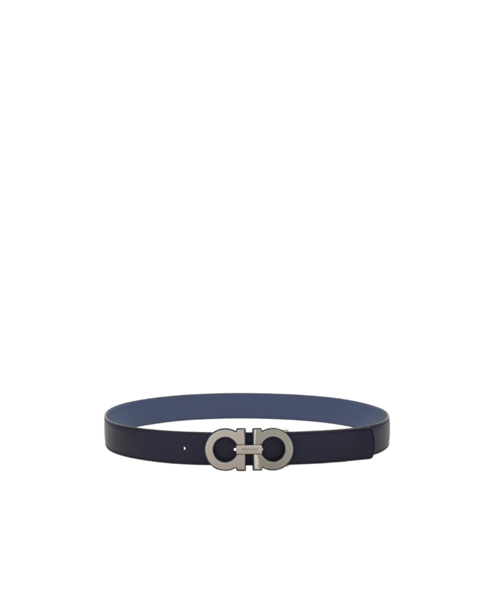 Ferragamo Gancini Buckle Reversible Leather Belt In Black