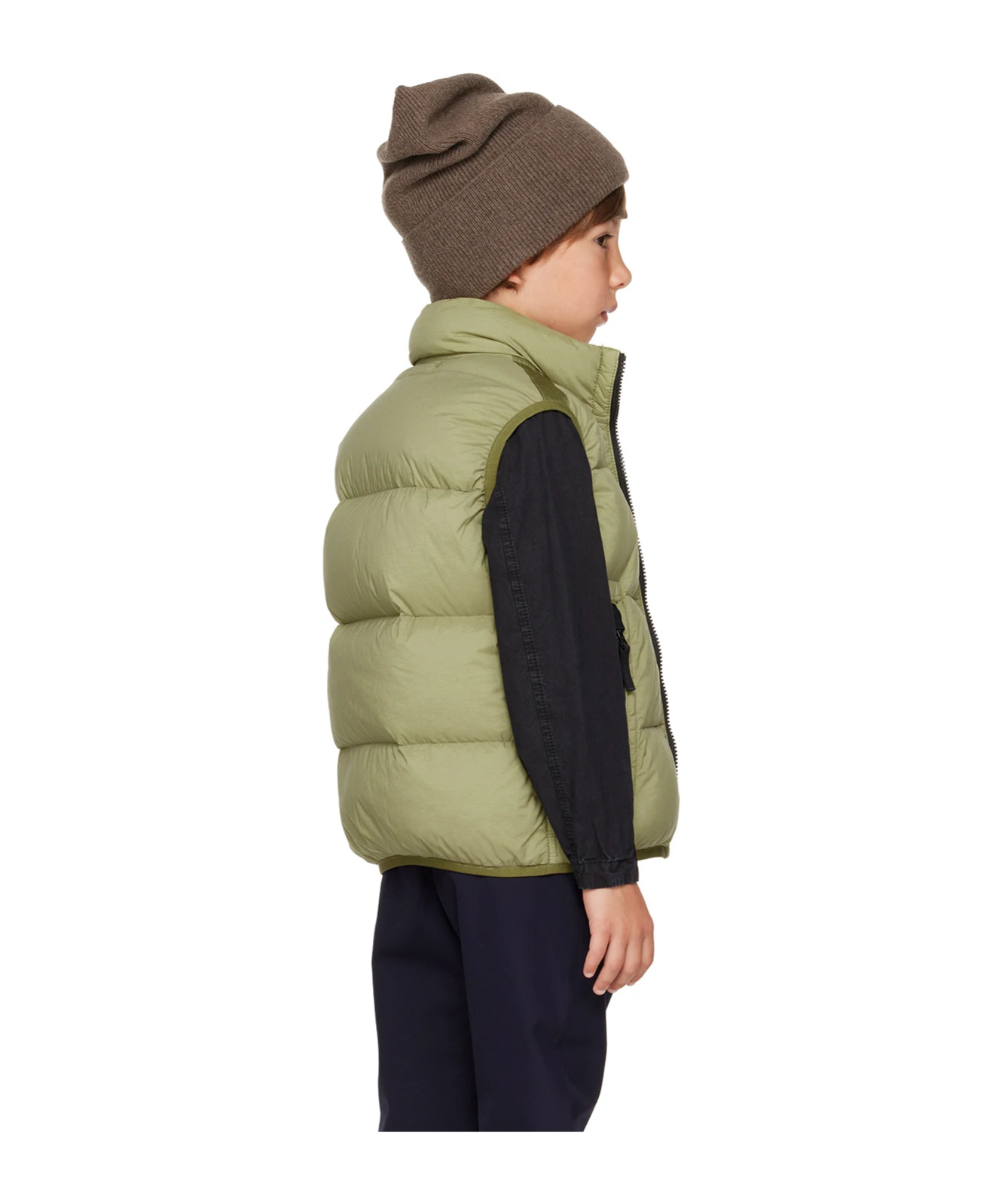 Stone Island Kids Khaki Zip Down Vest In Green