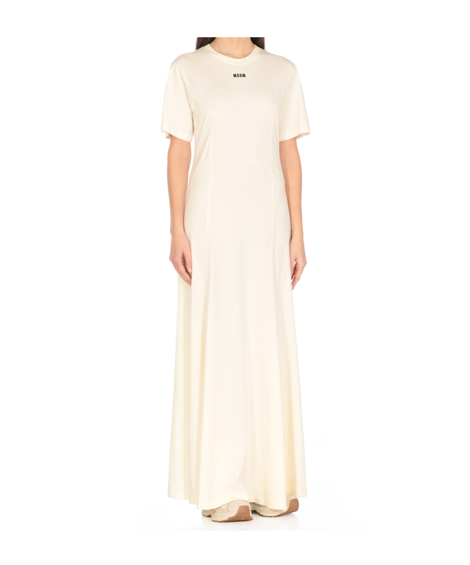 Msgm Knee Length Dress Crew Neck In Neutral