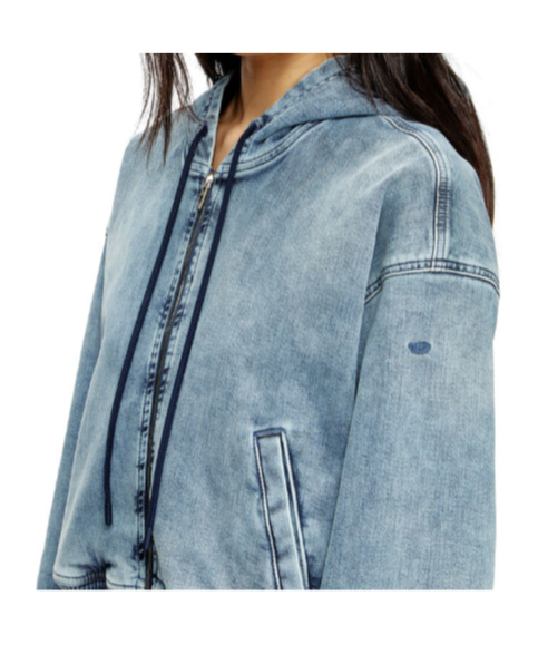 Diesel Hooded Zip-up Denim Jacket In Blue