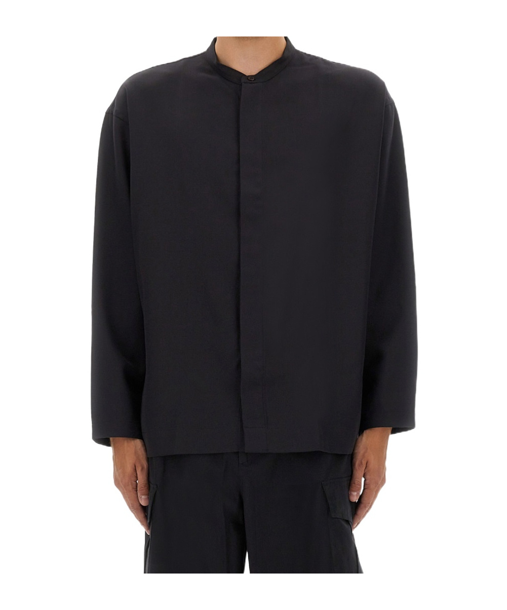Studio Nicholson Shirt Mandarin Collar Chest Pocket In Black