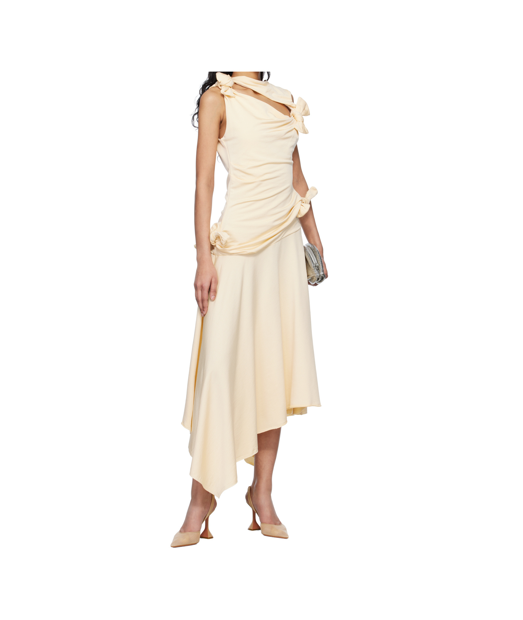 Amina Muaddi Beige Holli Mesh Sling 95 Heels In Beige