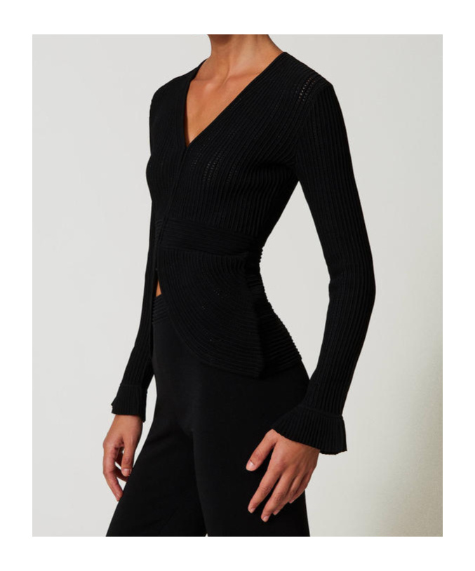 Shop Twinset Fitted Knit Cardigan In Black