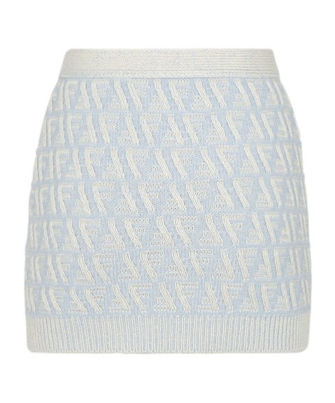 Fendi Wool And Cashmere Mini Skirt Skirts Light Blue In White