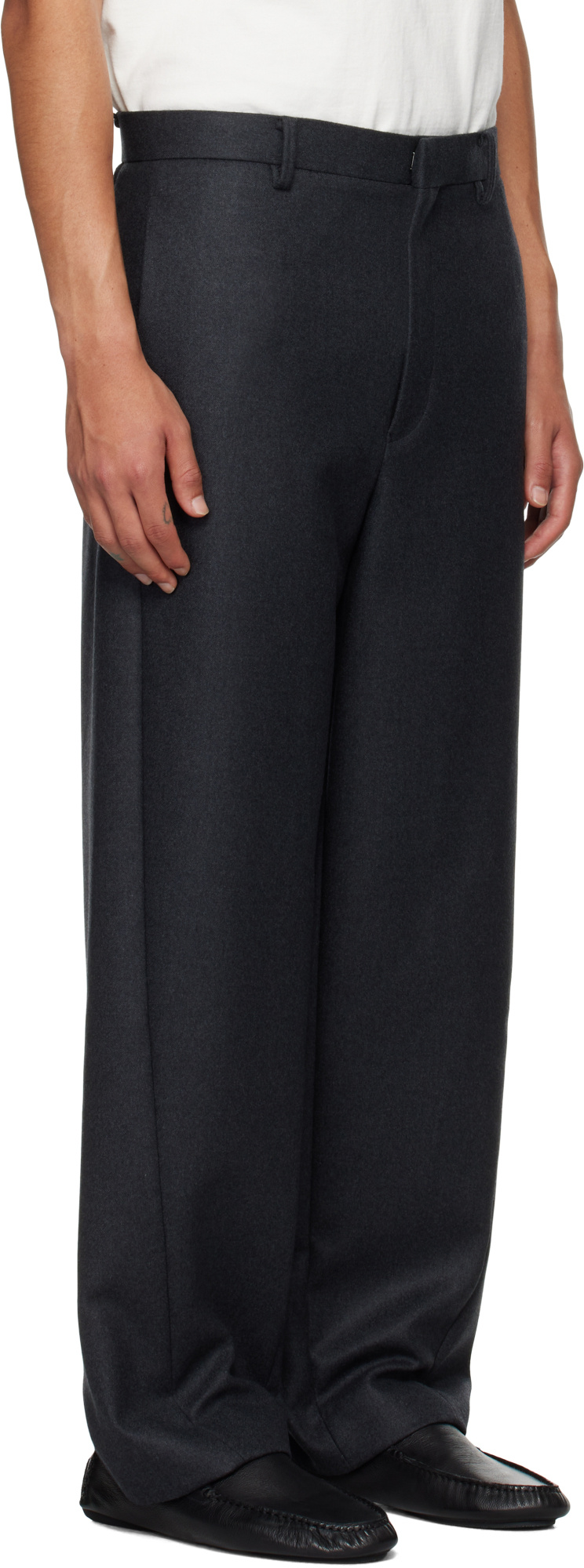 Auralee Gray Light Melton Trousers In Black