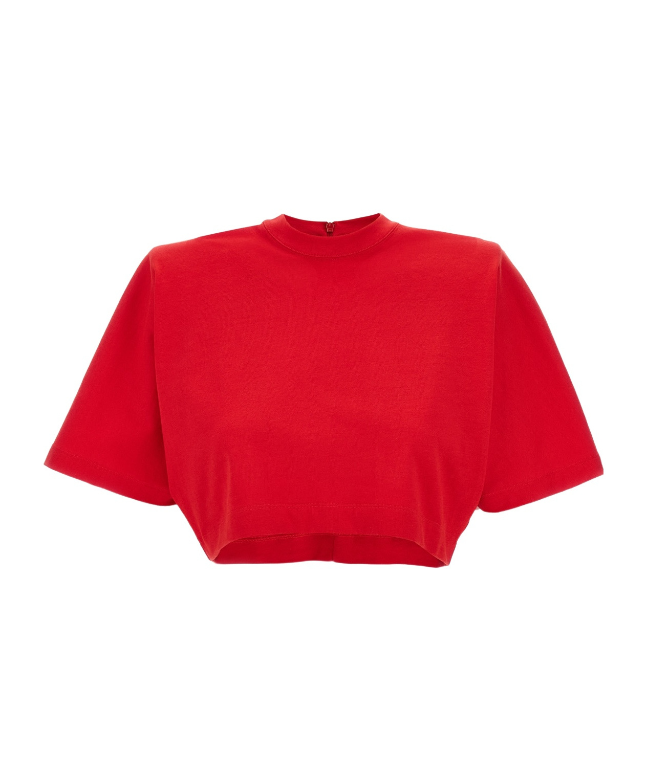 Pinko Short-sleeved Crop Top With Padded Shoulders In Red
