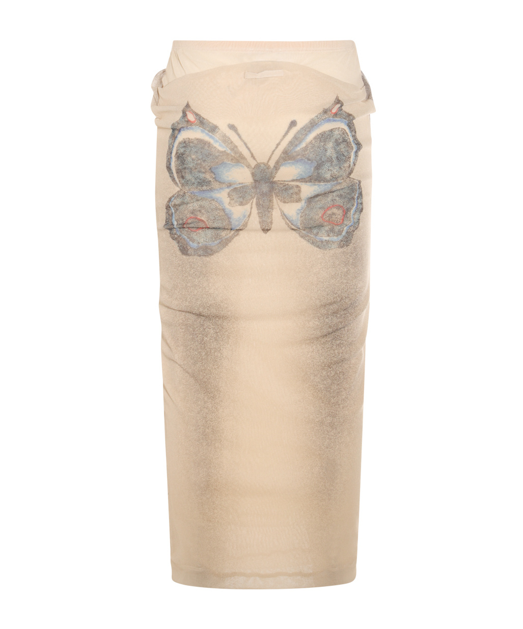 Jean Paul Gaultier Mesh Printed Double Layer Midi Skirt In Nude