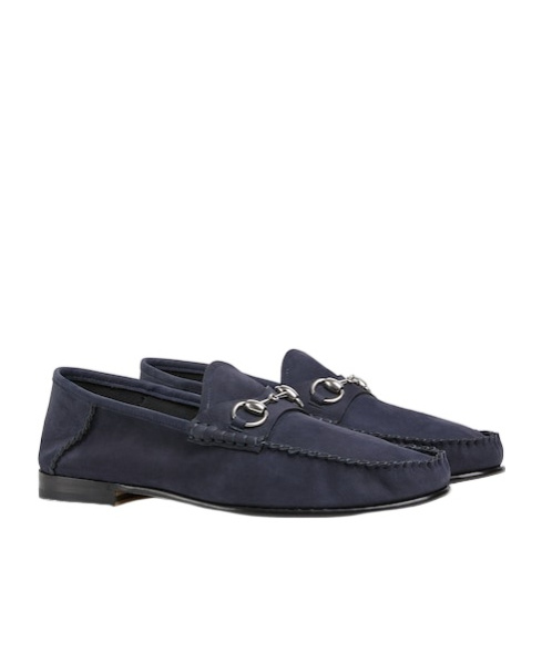 Gucci Round Toe Loafers With Metal Buckle Detail In Blue