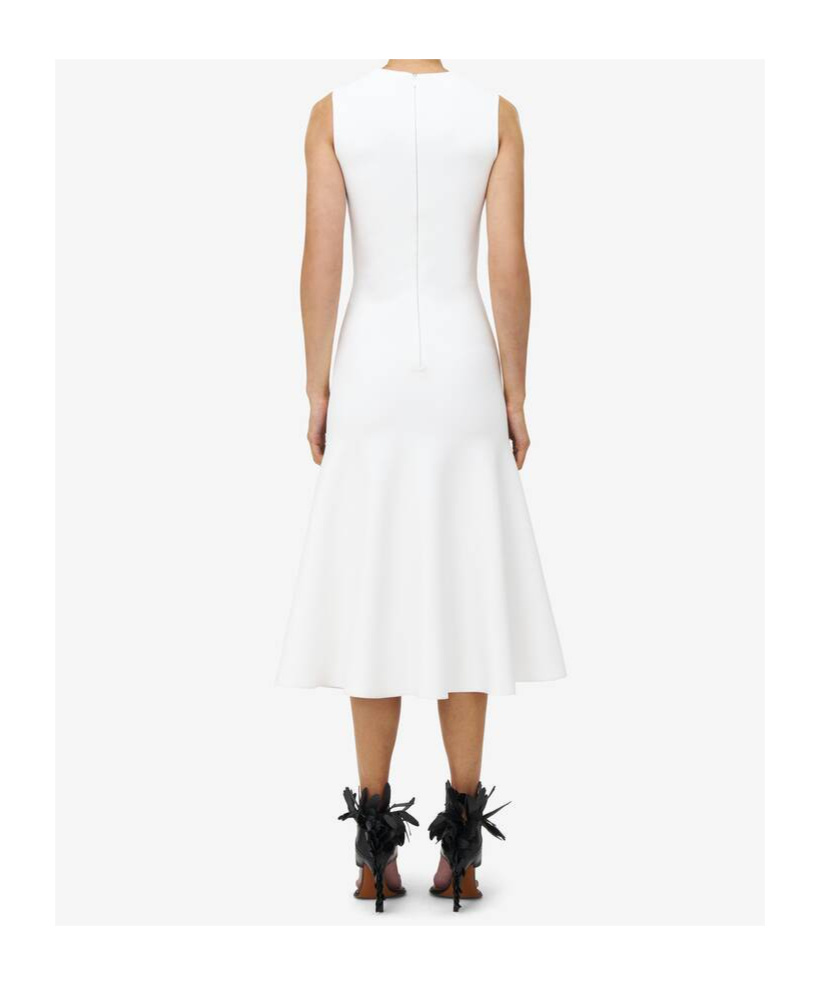 Alexander Mcqueen Mcqueen Banshee Embroidery A-line Midi Dress In Optical White