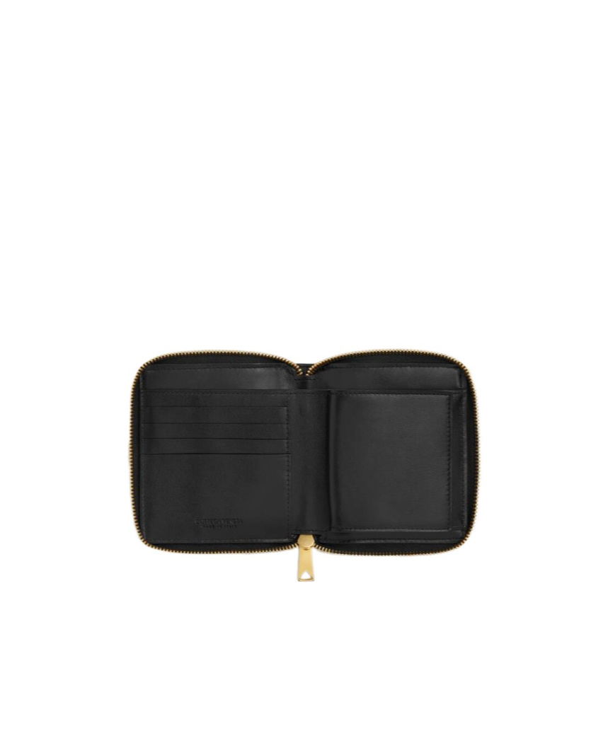 Bottega Veneta Small Cassette Compact Zip Around Wallet In Black