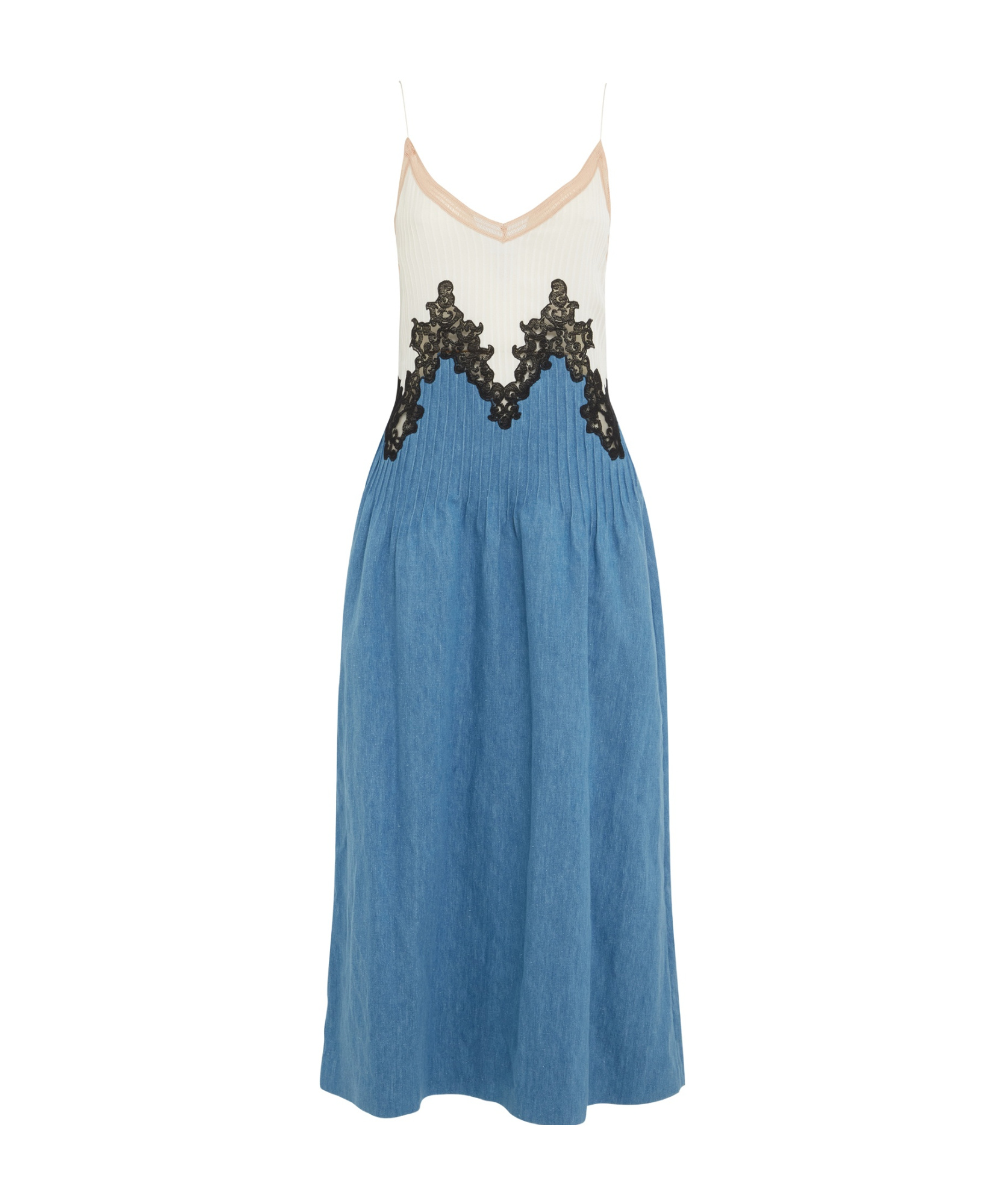 Gabriela Hearst Althea Colorblock Pintucked Denim Maxi Dress In Blue