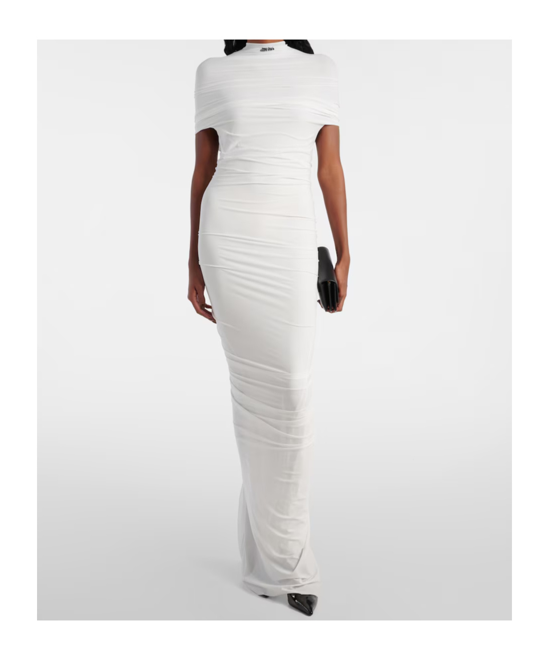 Jean Paul Gaultier Fringed Ruched Jersey Maxi Dress In White