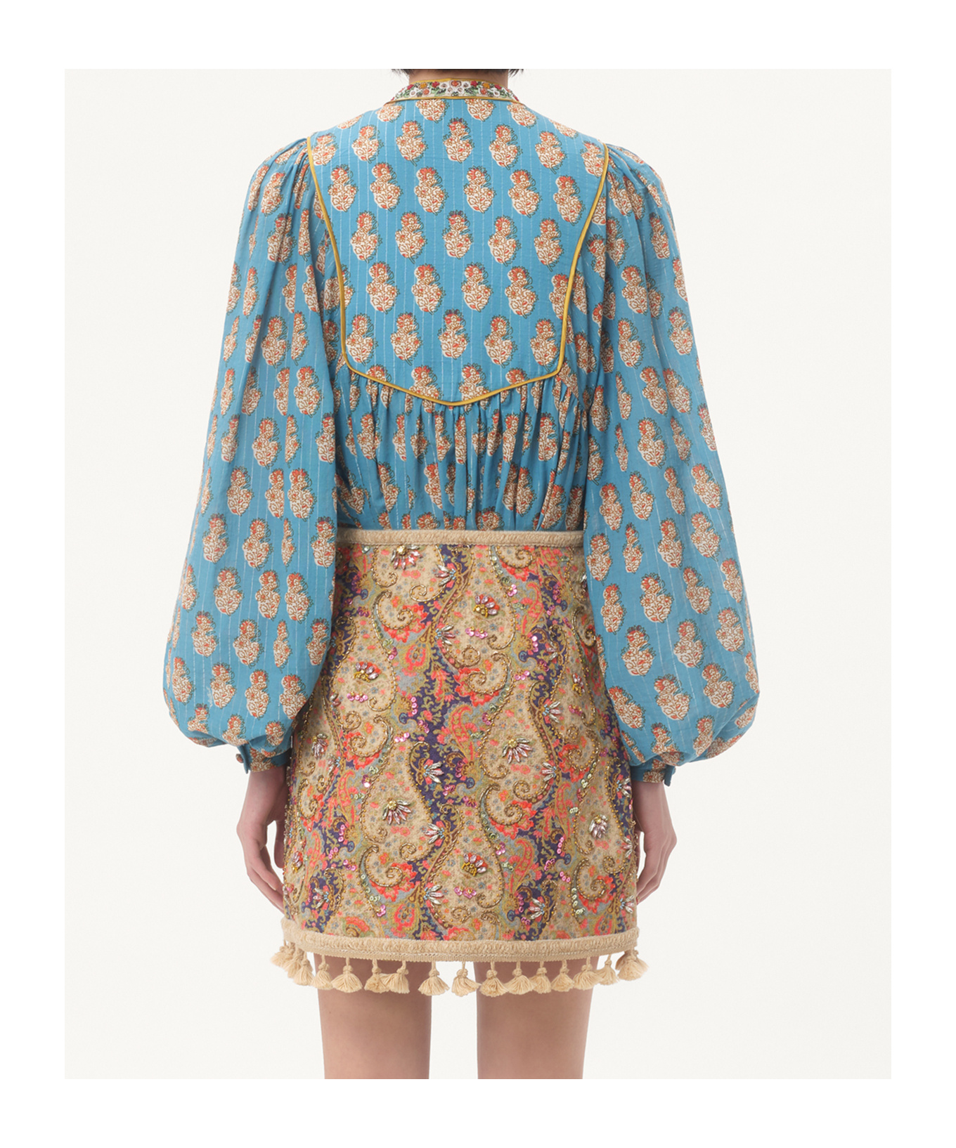 Valentino Beaded Pinstripe Floral-print Blouse In Green