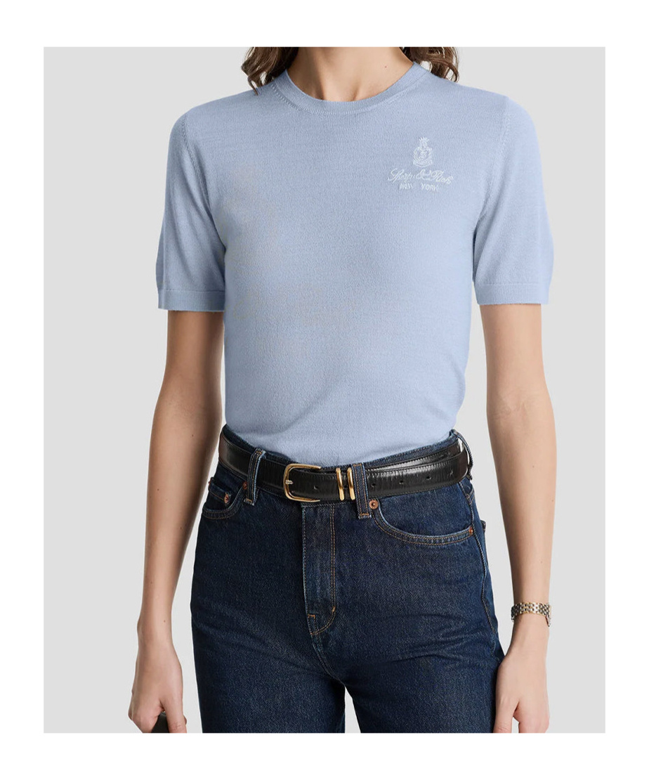 Sporty And Rich Vendôme Crest-embroidered Merino T-shirt In Blue