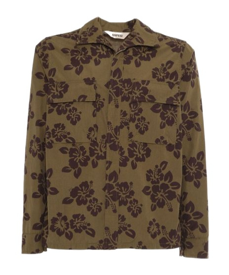 Aspesi Relaxed-fit Floral-patterned Shirt With Classic Collar In Green