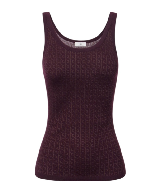 Elisabetta Franchi Jacquard Logo Knitted Top In Burgundy