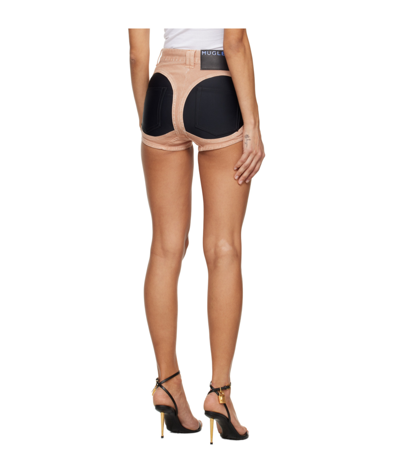 Mugler Mid-rise Skinny Denim Shorts In Nude