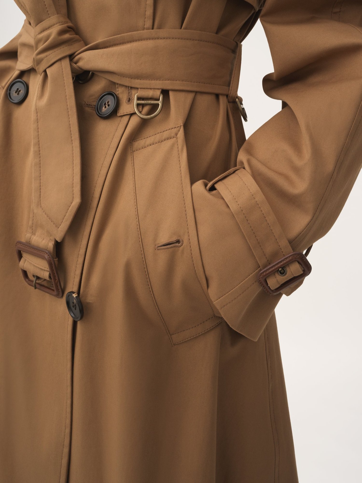 Chloé Cotton Gabardine Long Trench Coat In Brown