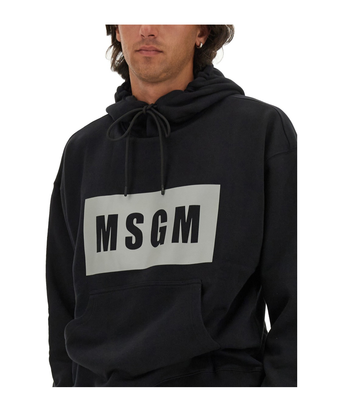 Msgm Logo Hooded Sweatshirt And Pocket In Black
