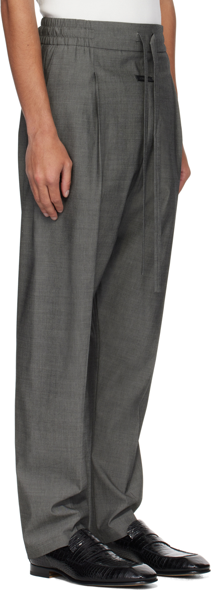 Fear Of God Gray Oxford Drawstring Eternal Trousers In Black