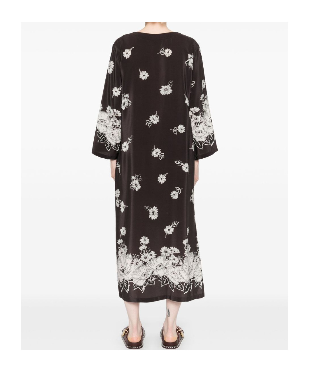 P.a.r.o.s.h Black And White Long Dress With V-neck And All-over Floral Printed Pattern In Silk Woman