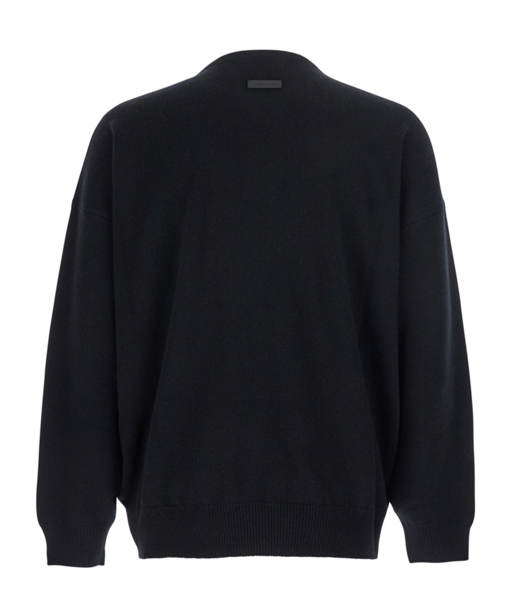 Fear Of God Henley Black Crewneck Sweater With Logo Patch On The Rear In Wool Man In Black