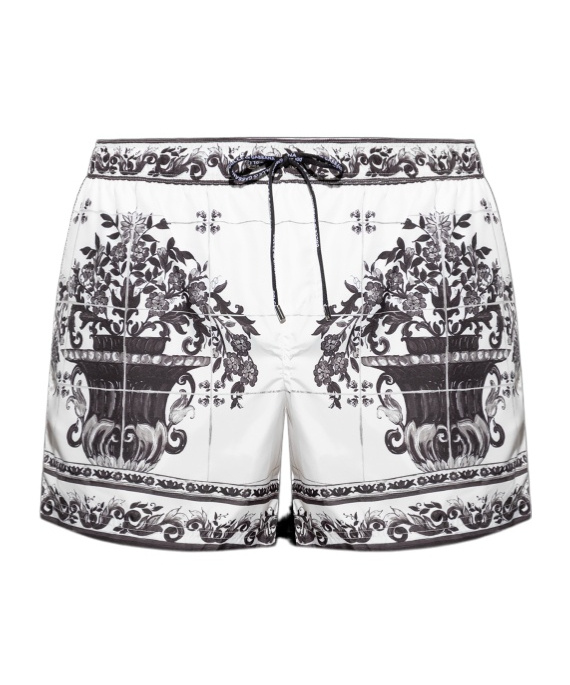Dolce & Gabbana Majolica Print Swim Shorts In White