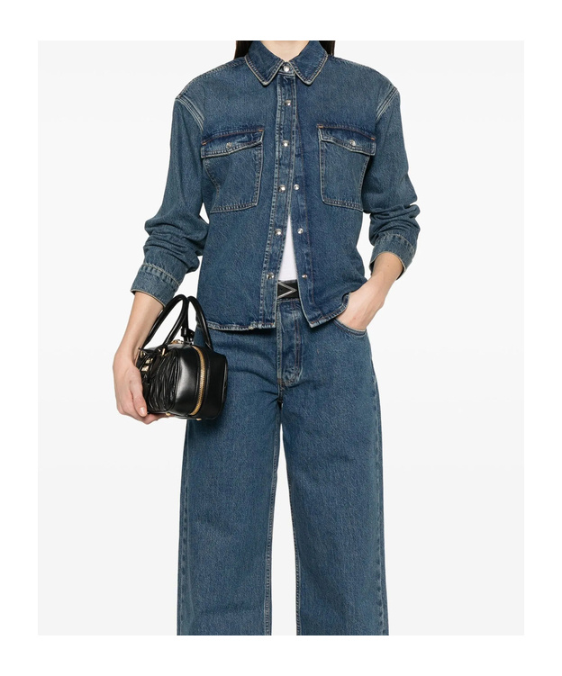 Shop Anine Bing Long Sleeved Denim Shirt In Blue
