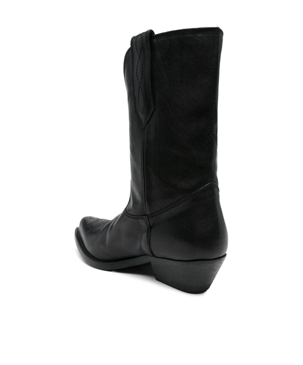 Golden Goose Low Wish Star Textured-leather Cowboy Boots In Black
