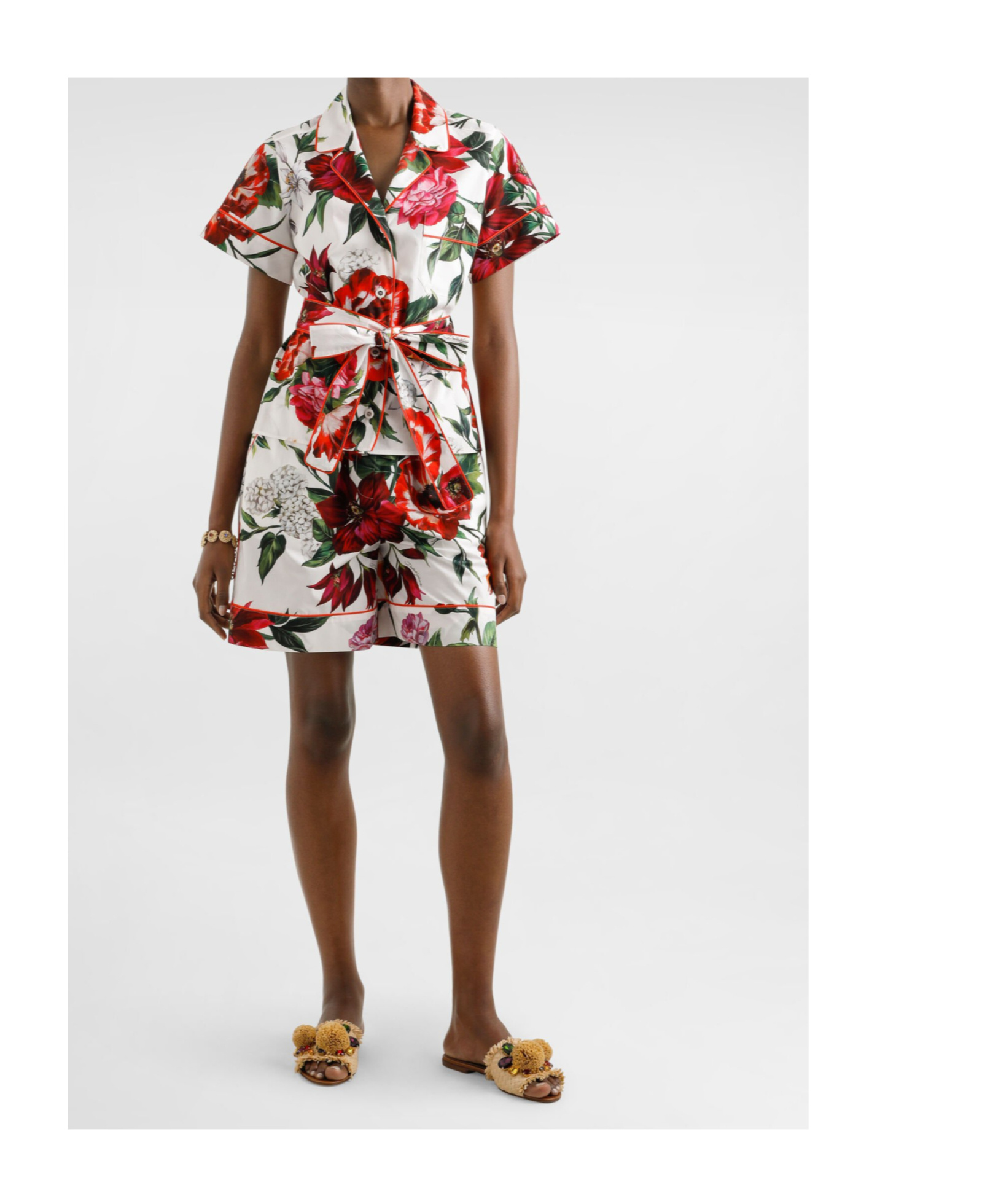 Dolce & Gabbana Waistband Elastic Floral Print Pockets Side