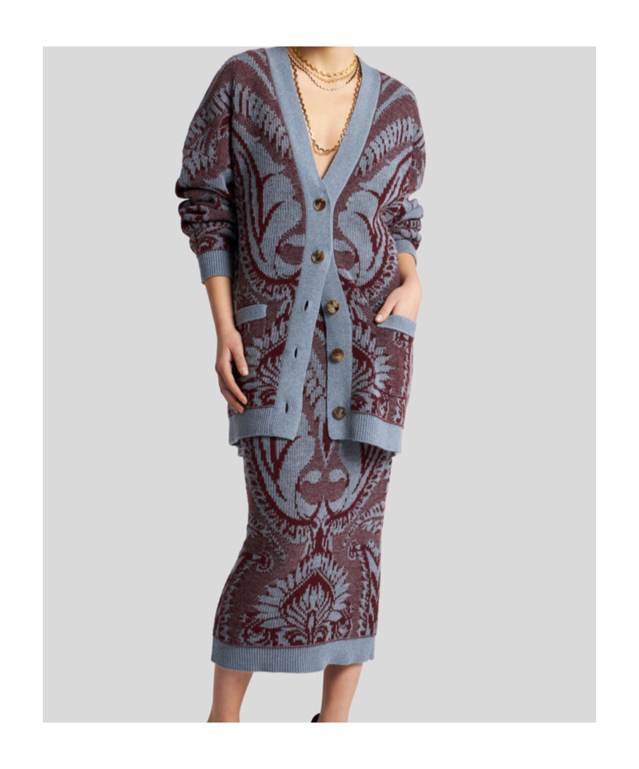 Shop Etro Jacquard Cardigan In Gray