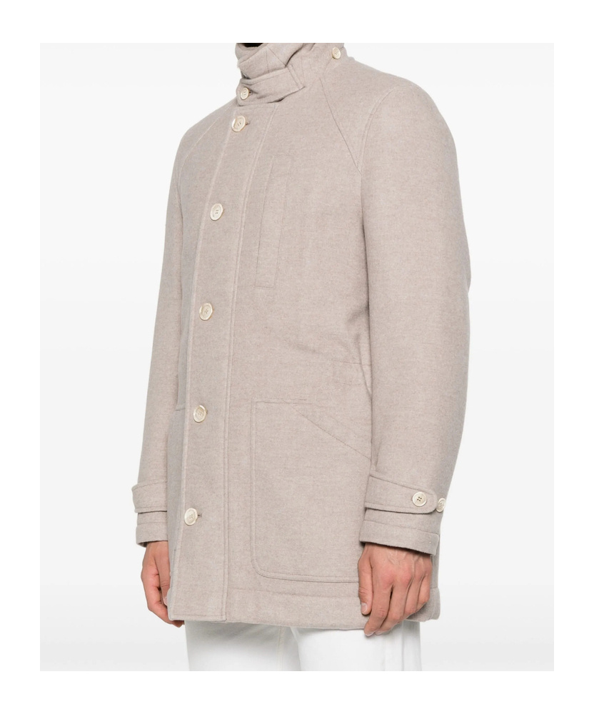 Brunello Cucinelli Trimmed-collar Single-breasted Coat In Neutral