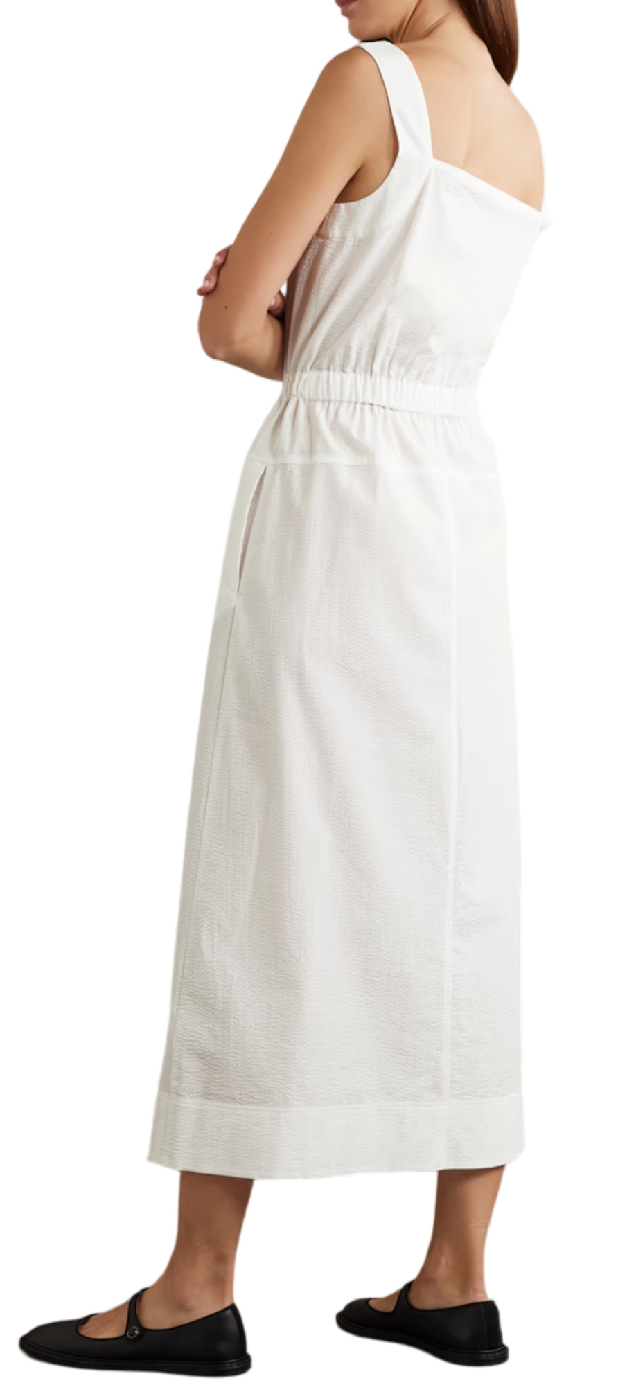 Max Mara Panfilo Sleeveless Cotton Seersucker Midi Dress In White