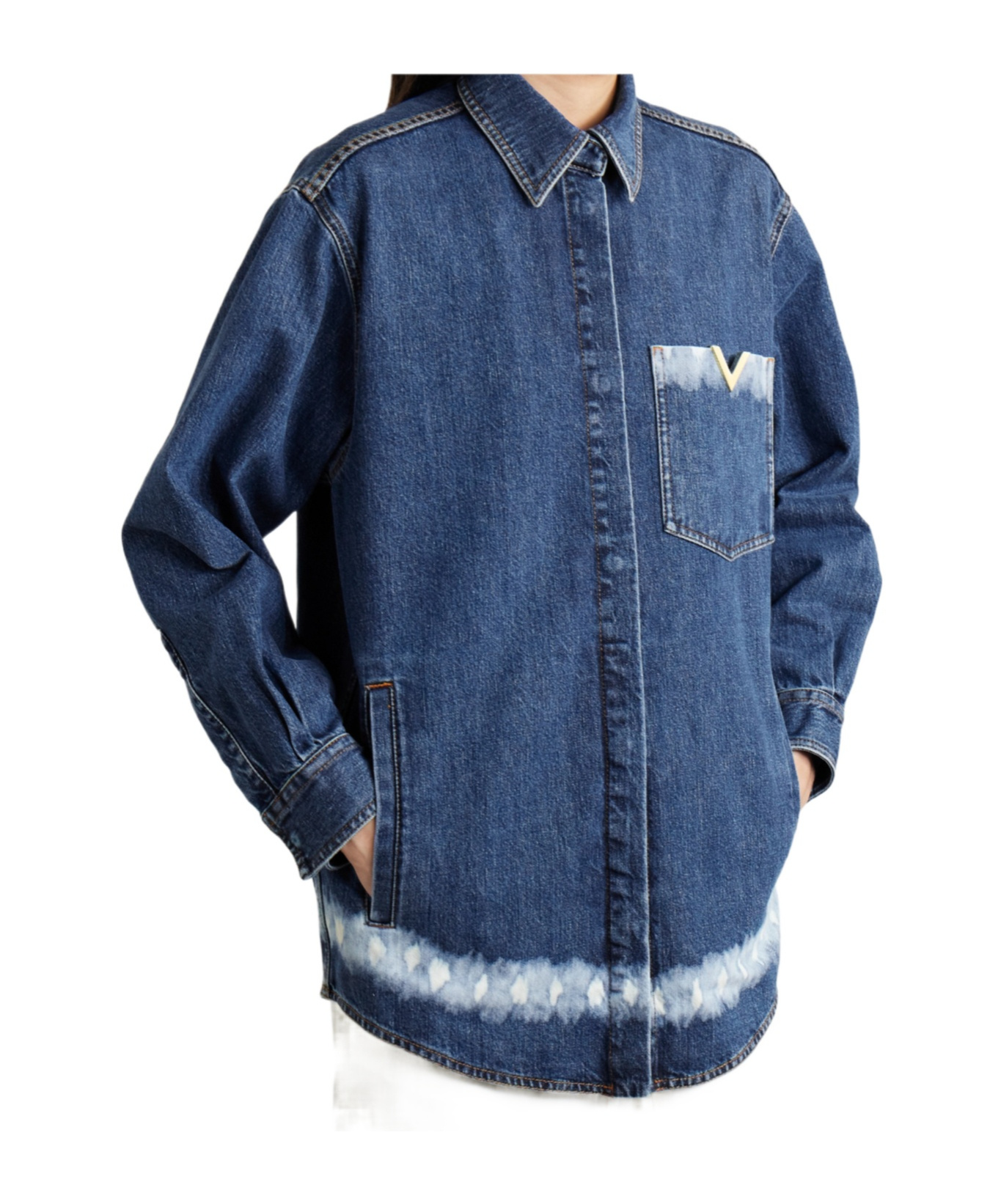 Valentino Long-sleeved Denim Coat In Blue