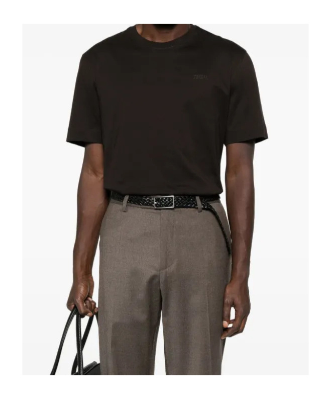 Zegna Embroidered Logo Polo Shirt In Brown