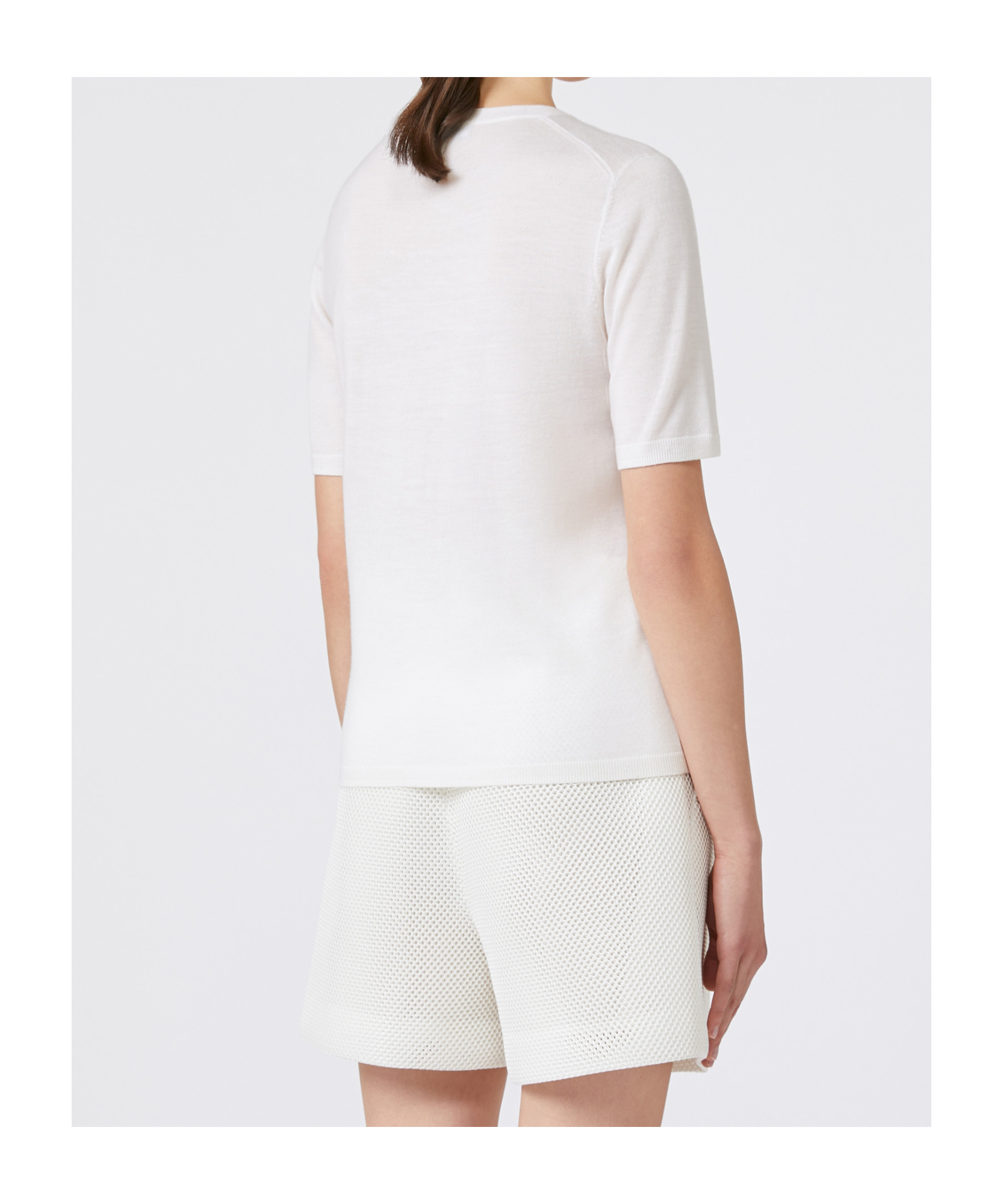 Max Mara Basic Slim Fit Wool Sweater Crew Neck In White