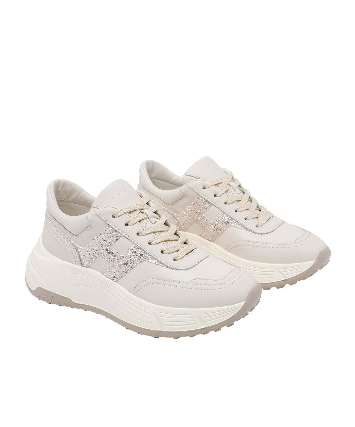 Hogan Hi-fi Glitter Logo Sneakers In White