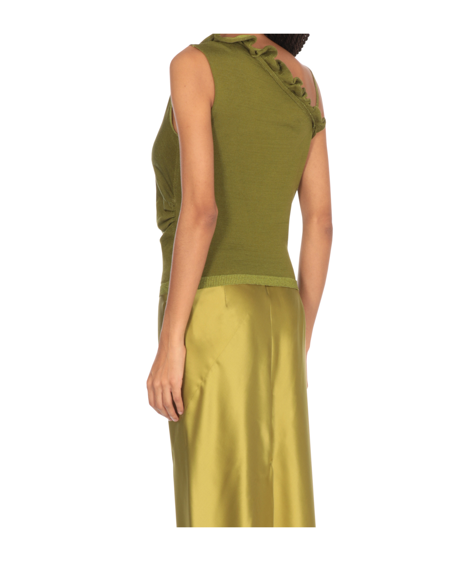 Dries Van Noten Ruffle Detailed Knitted Top In Green