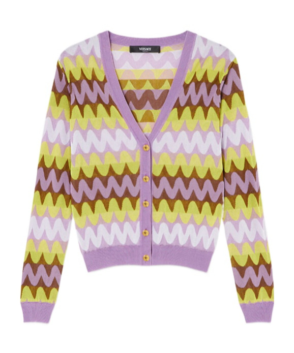Versace Multicolor Wave Jacquard Knit Cardigan In Purple