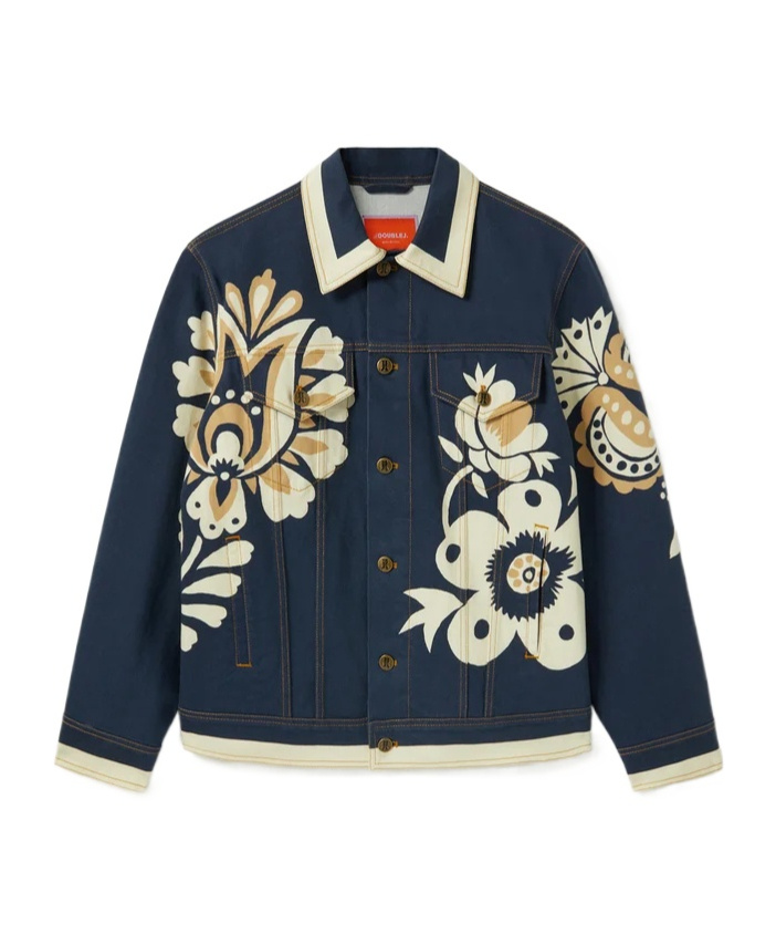 La Doublej Floral-print Denim Jacket In Blue