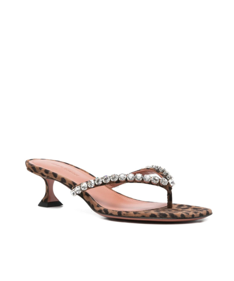 Amina Muaddi 45mm Leopard-printed Crystal-detail Sandals In Brown