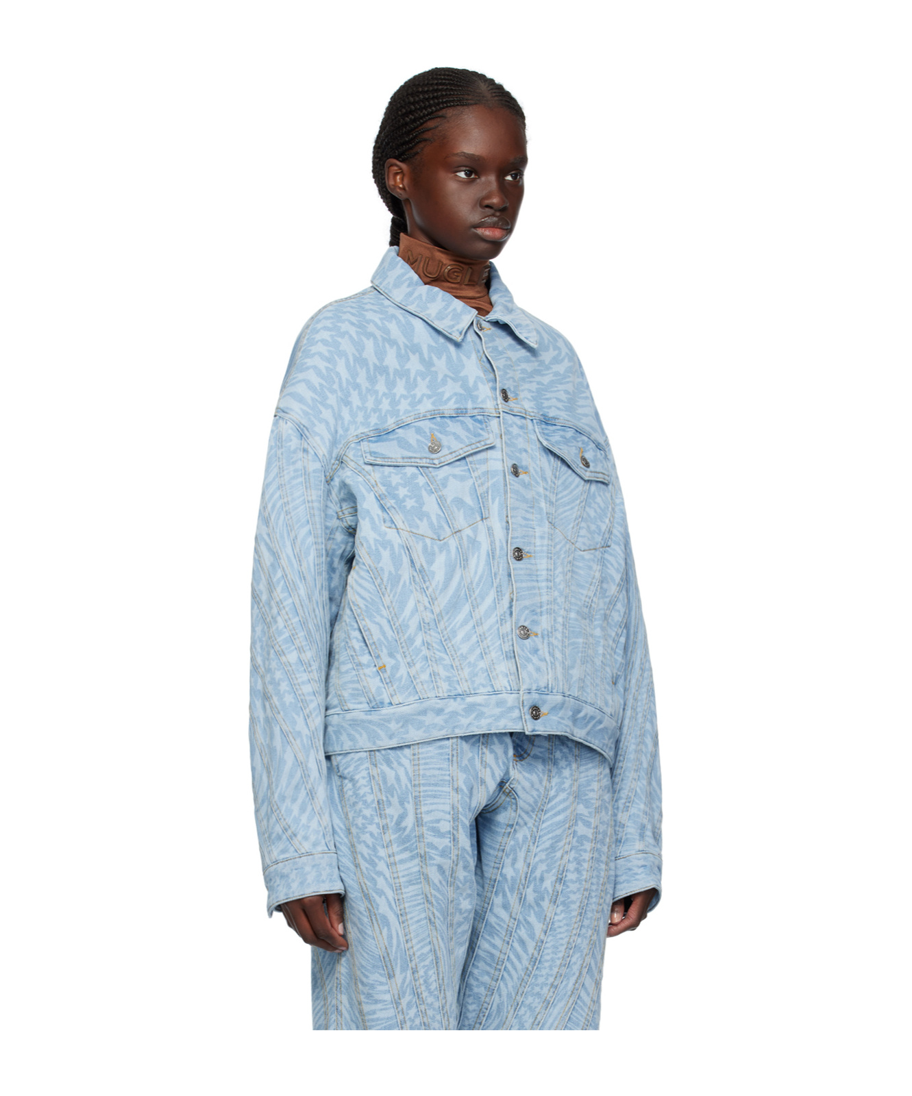 Mugler Star-print Denim Jacket In Blue