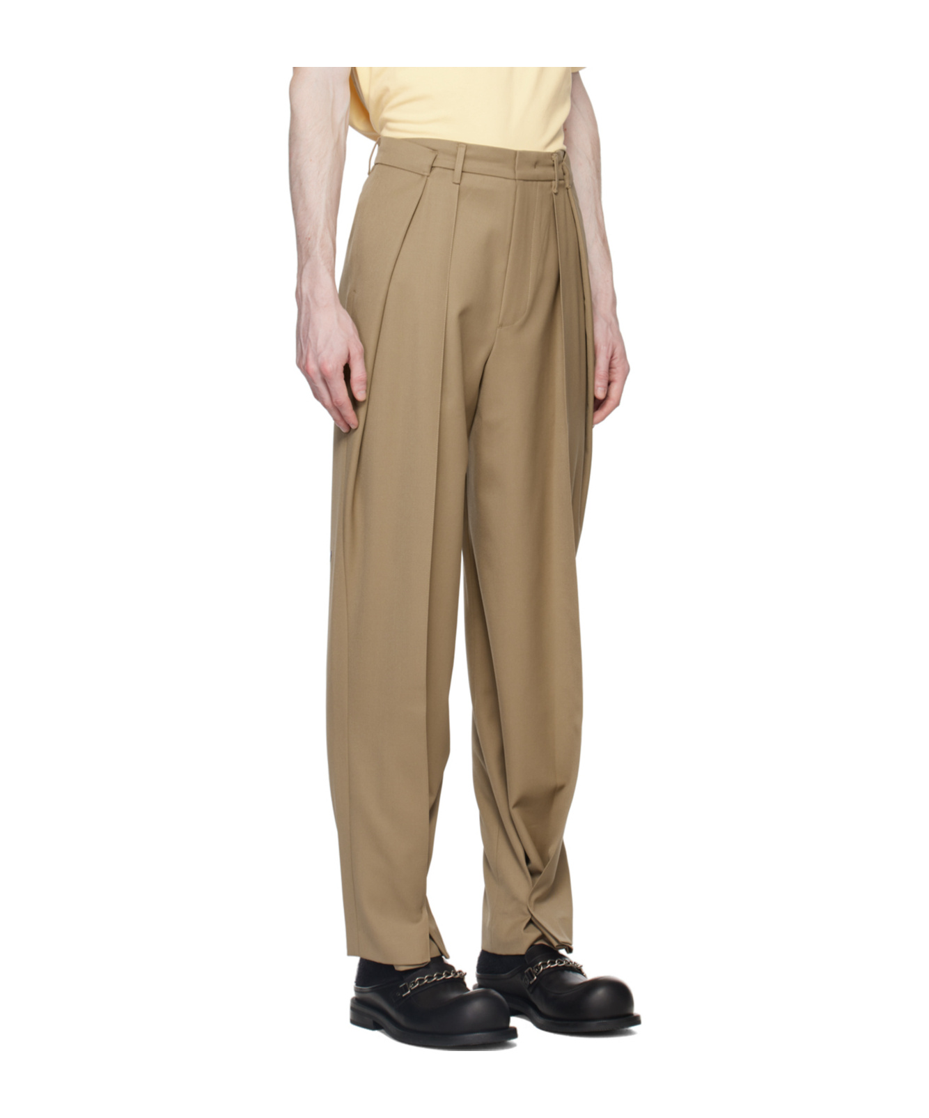 Ader Error Belt Loop Zipper Casual Pants In Brown