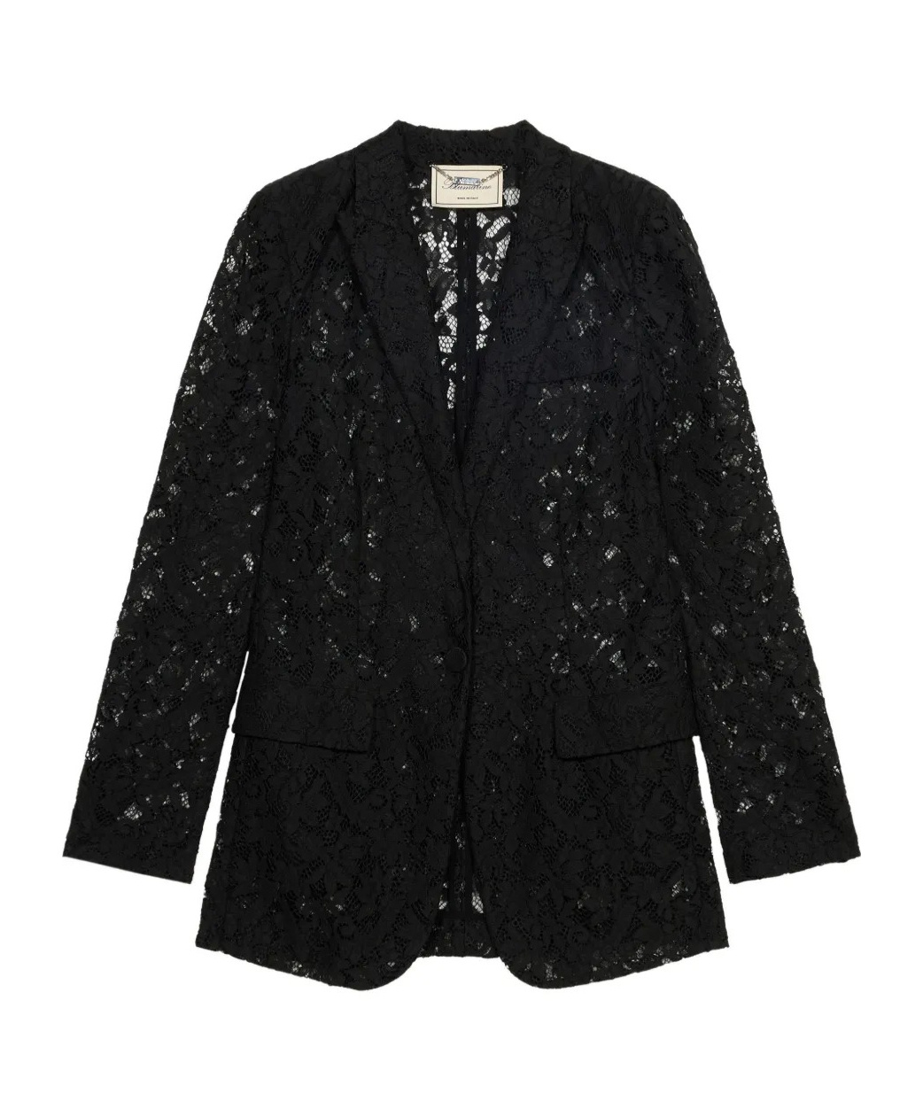 Blumarine Single-breasted Floral Lace Tailored Blazer In Black