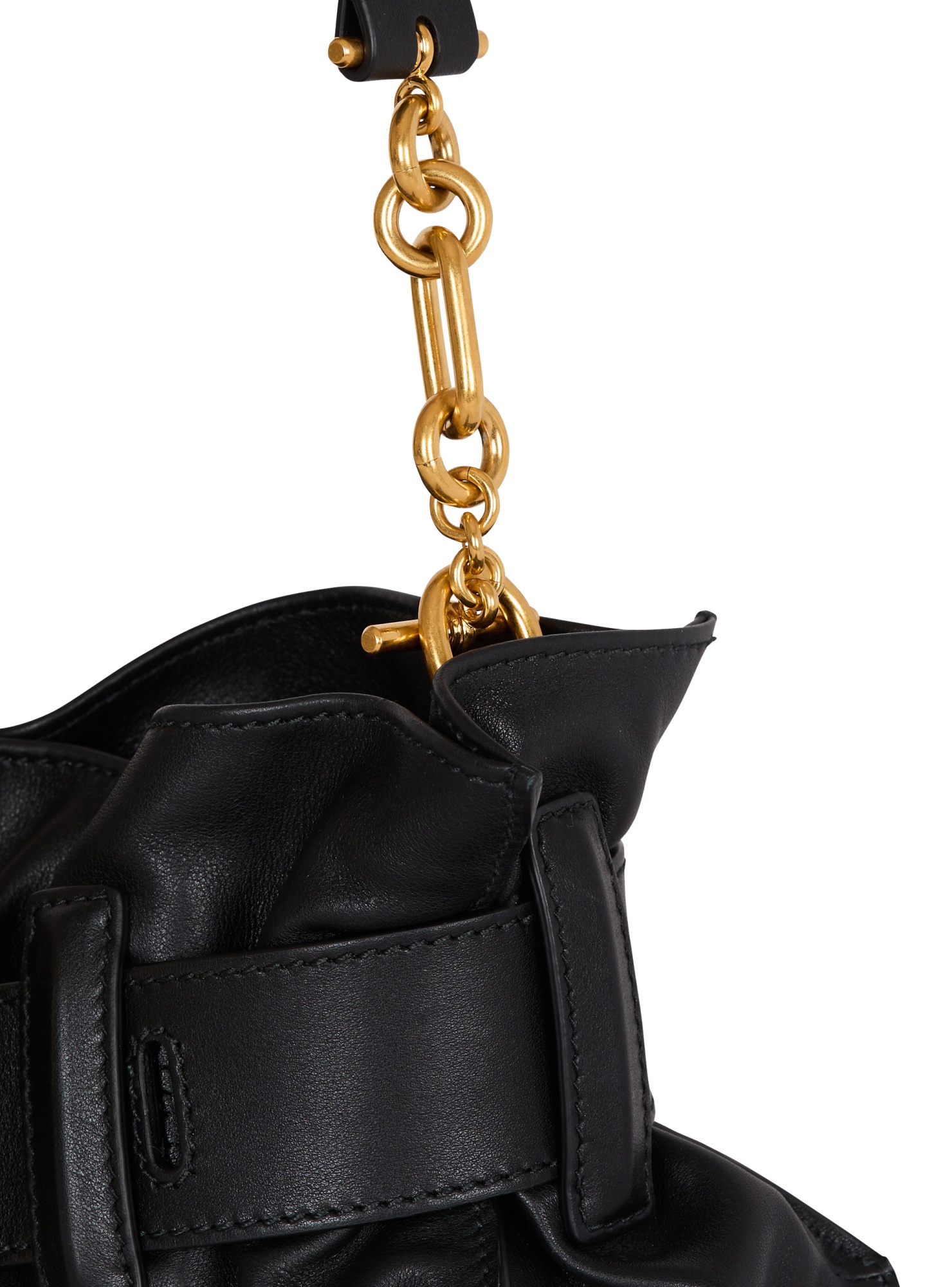 Balmain Anthem Mini Buckle Shoulder Bag In Calfskin Leather In Black