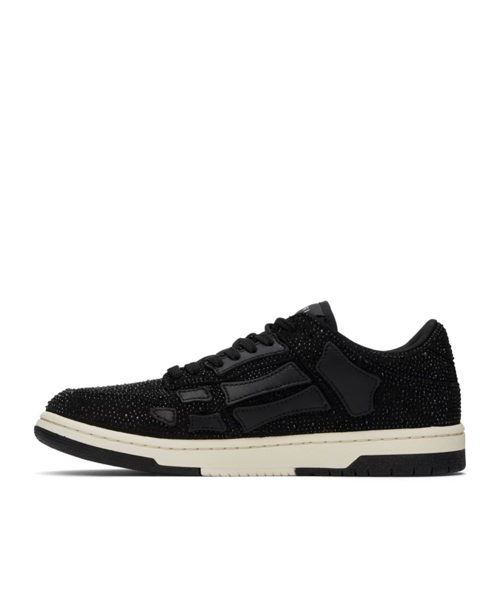 Amiri Two-tone Leather Skel Sneakers With Textured Finish In Black