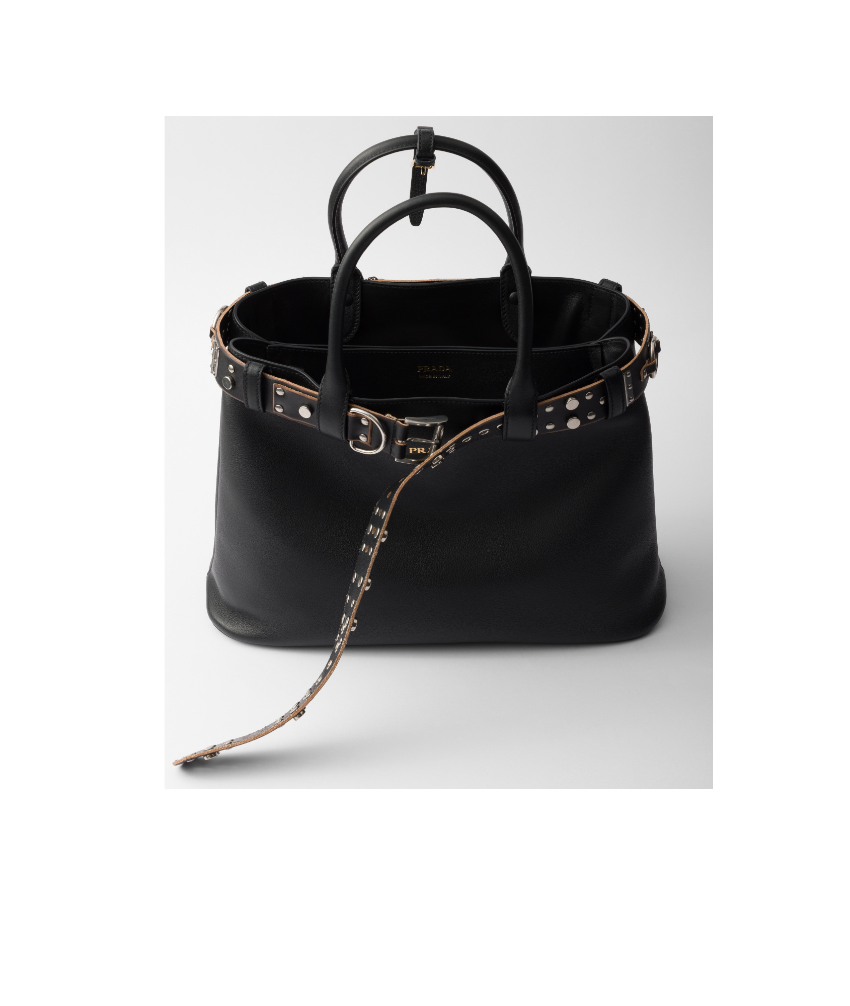 Prada Large Buckle-detail Tote Bag In Black